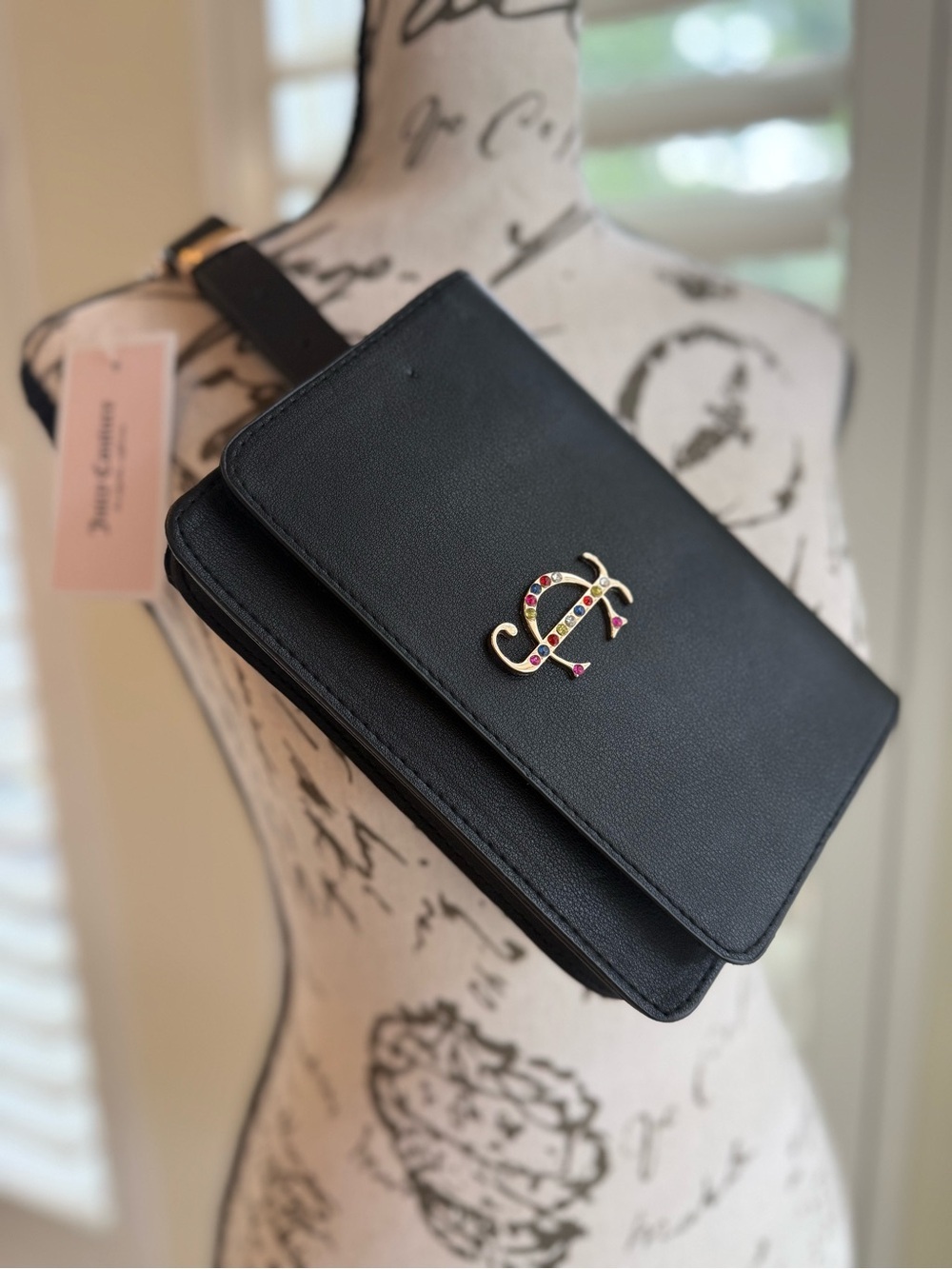 Juicy Couture Black Belt Bag/Crossbody with Rhinestone Logo NWT